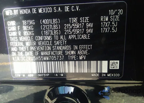 2021 Honda Hr-V 2Wd Ex from USA, damaged, VIN 3CZRU5H55MM705737